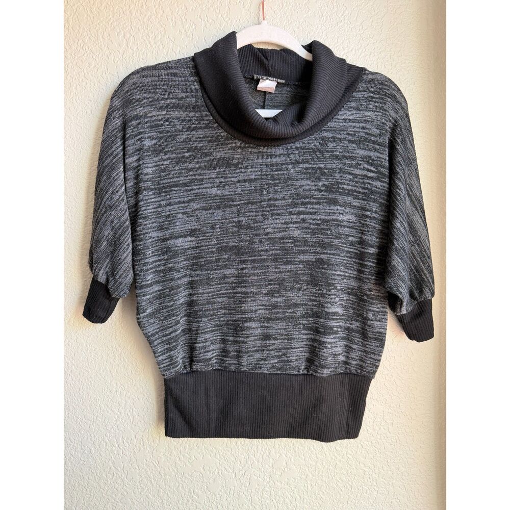 Poetry Clothing Black Gray Marled Cowl Neck Sweater Small Sheer Dolman Top